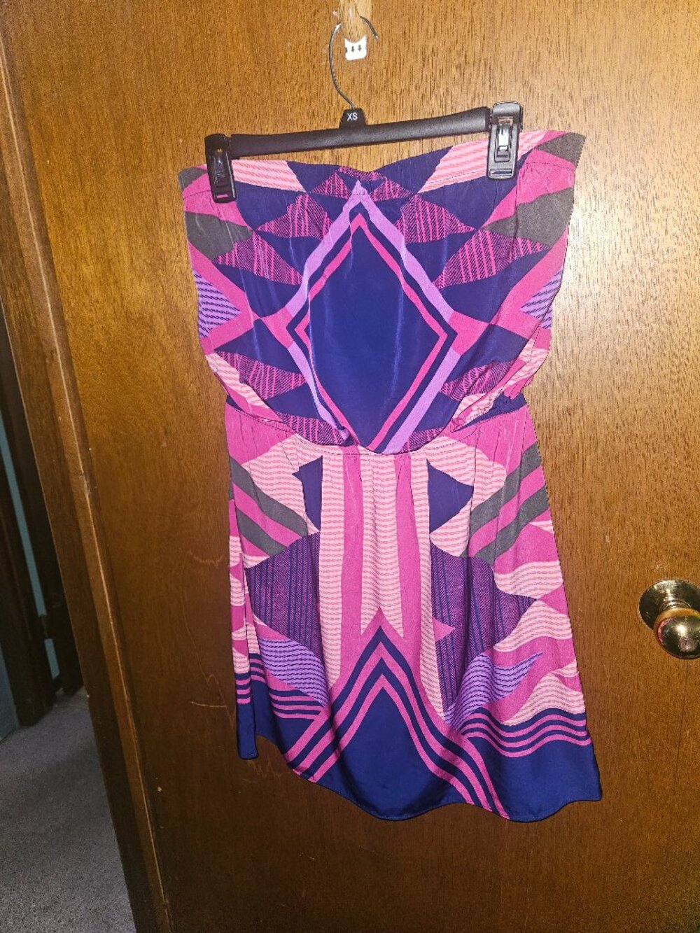 NWT Express Pink & Blue Geometric Strapless Mini Dress Convertible - Size Medium